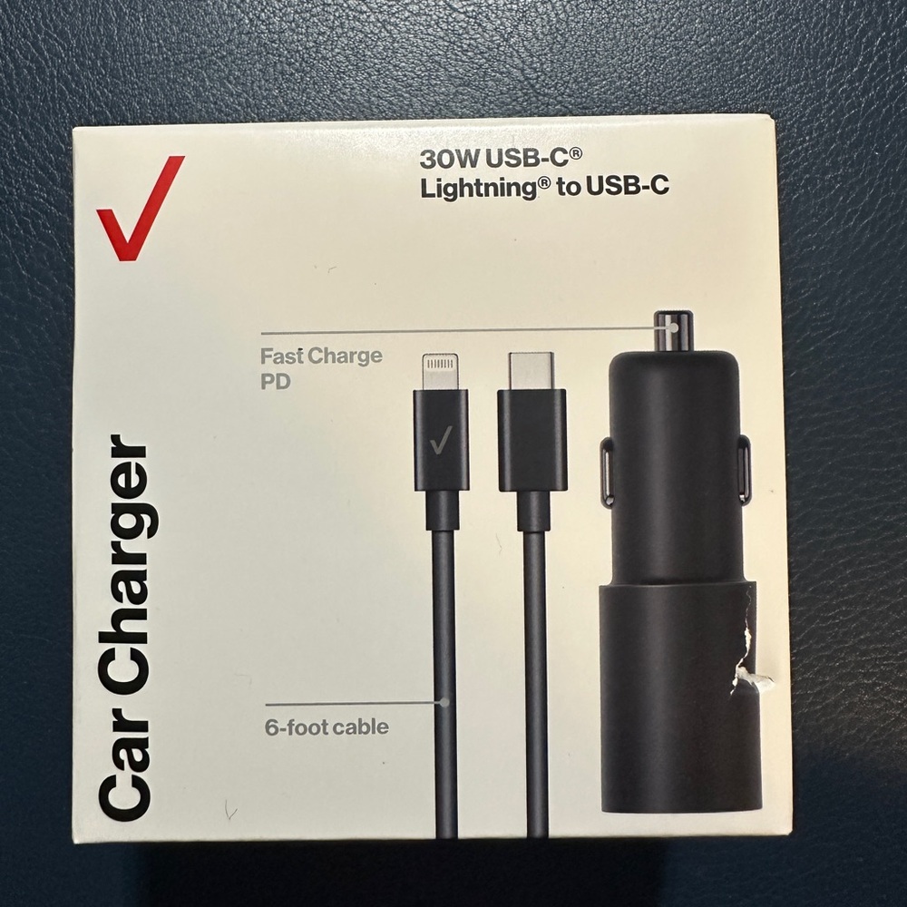 Cell phone car charger. 30W USB C. Lightening to USB C. Brand new. iPhone
